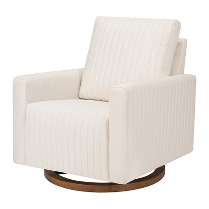 Babyletto Gliders & Rockers Performance Cream Eco-Weave with Dark Wood Base Babyletto Poe Channeled Swivel Glider in Eco-Performance Fabric | Water Repellent & Stain Resistant