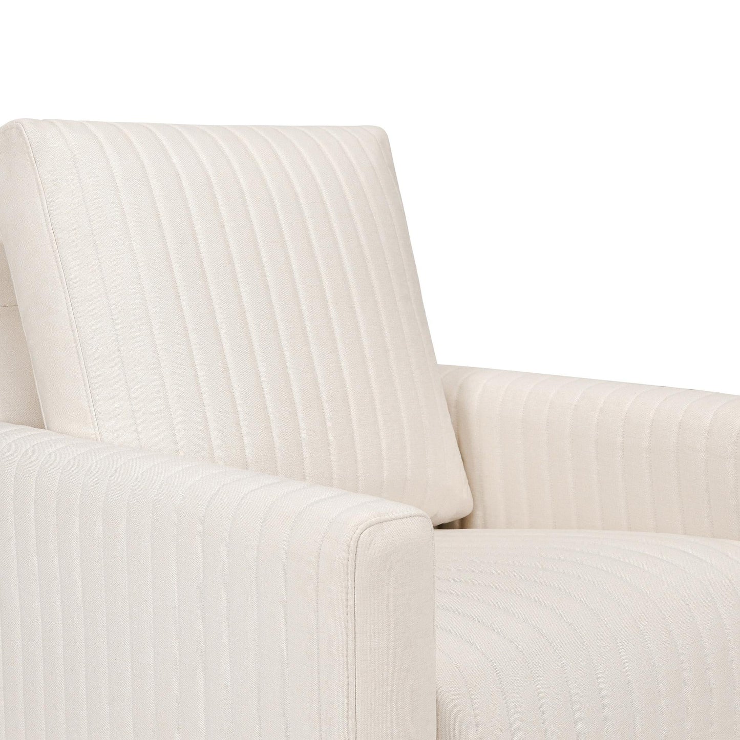 Babyletto Gliders & Rockers Performance Cream Eco-Weave with Dark Wood Base Babyletto Poe Channeled Swivel Glider in Eco-Performance Fabric | Water Repellent & Stain Resistant