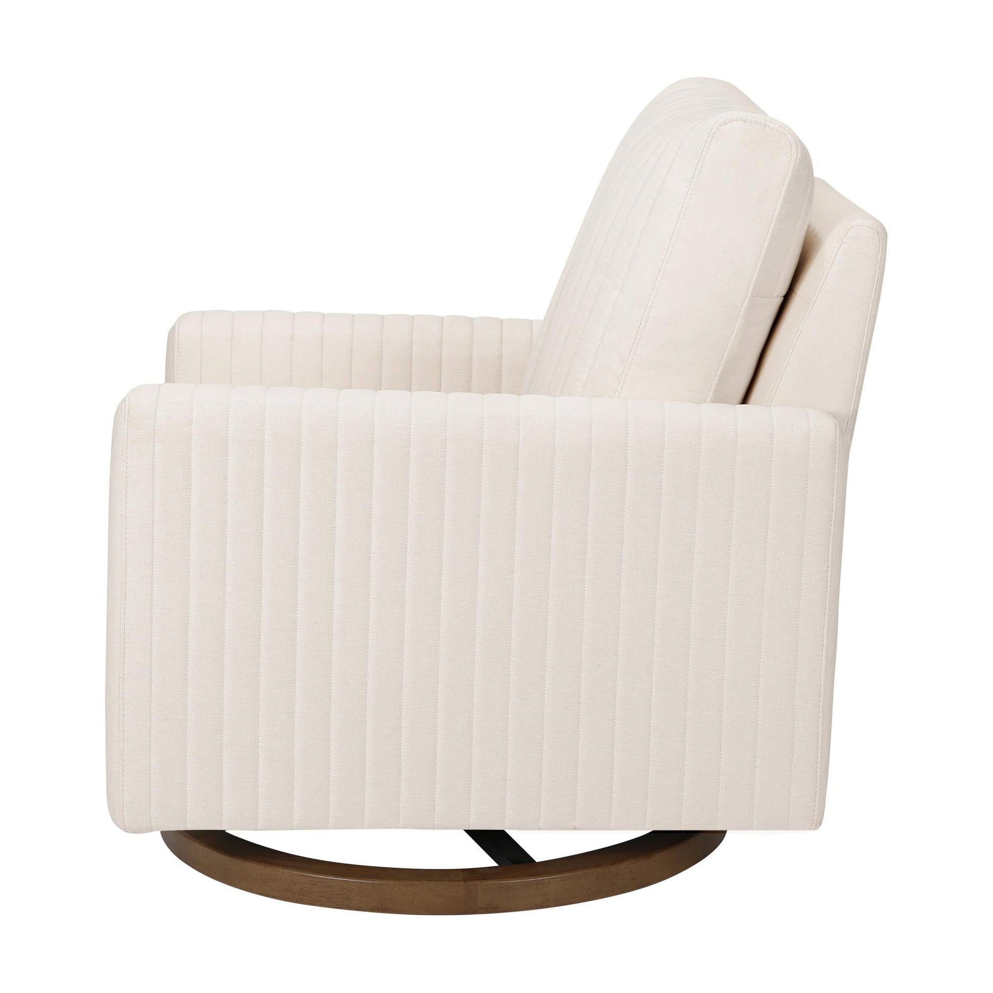 Babyletto Gliders & Rockers Performance Cream Eco-Weave with Dark Wood Base Babyletto Poe Channeled Swivel Glider in Eco-Performance Fabric | Water Repellent & Stain Resistant