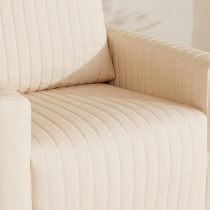 Babyletto Gliders & Rockers Performance Cream Eco-Weave with Dark Wood Base Babyletto Poe Channeled Swivel Glider in Eco-Performance Fabric | Water Repellent & Stain Resistant