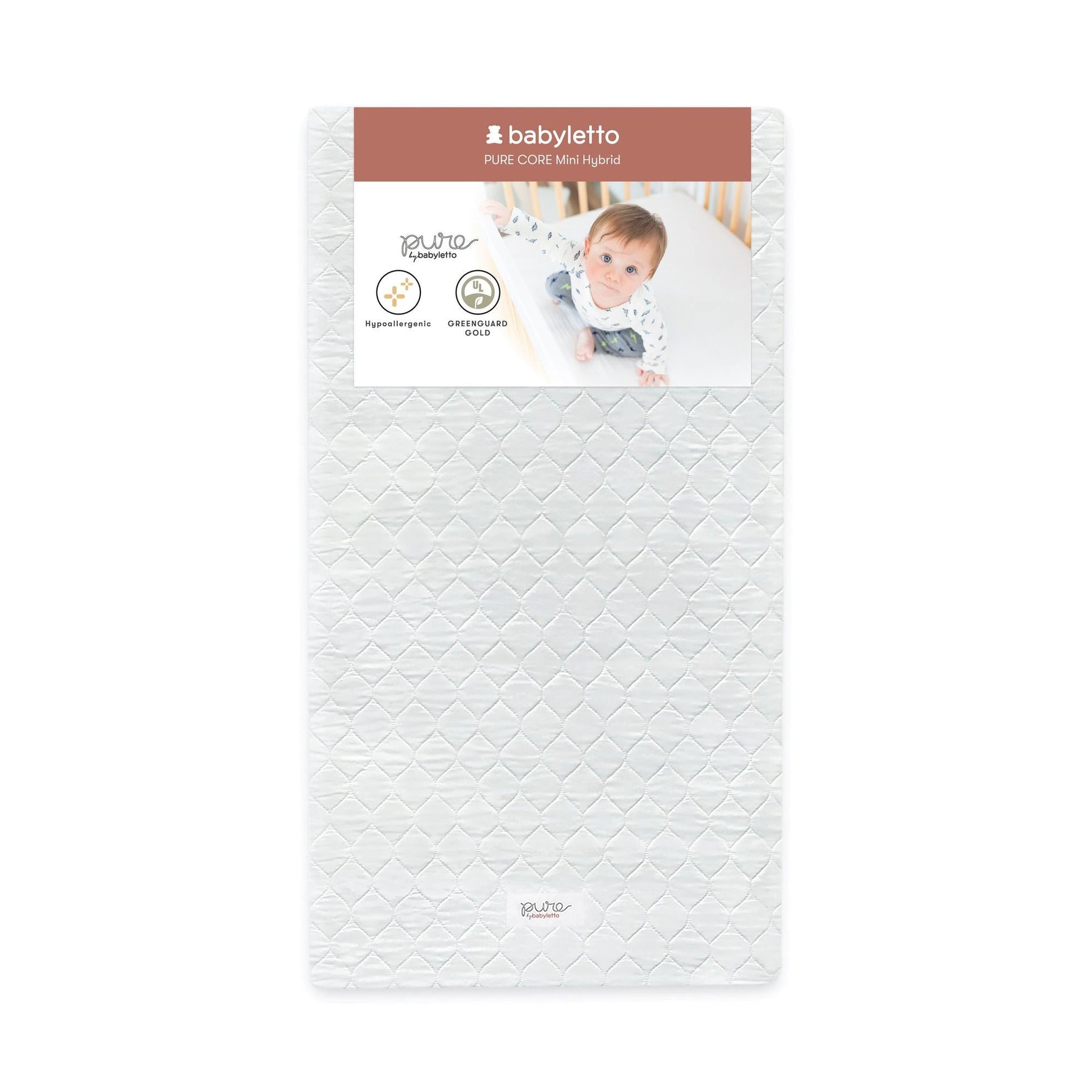 Babyletto Mattresses White Babyletto Pure Core Mini Crib Mattress w/ Hybrid Quilted Waterproof Cover (Lightweight)