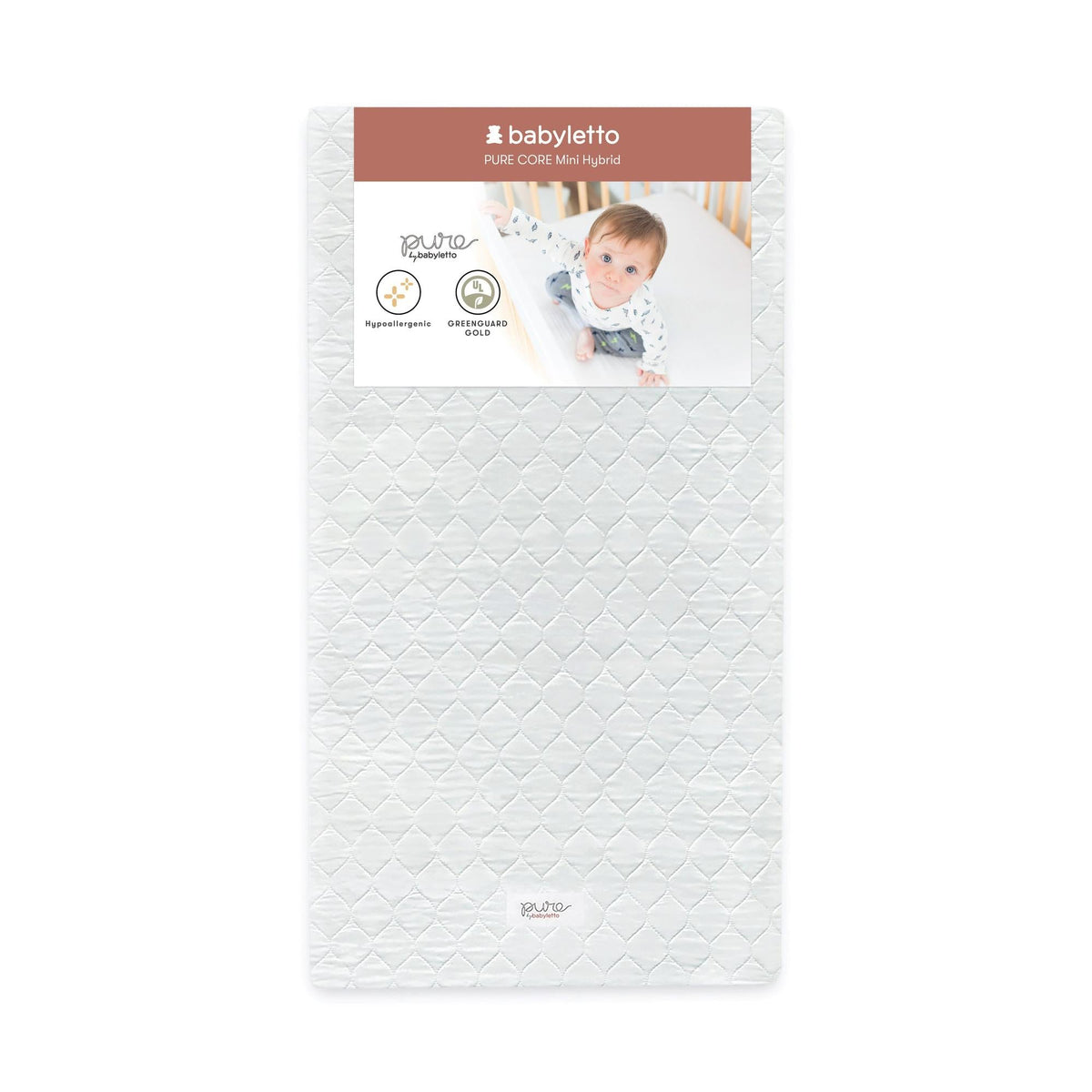 Babyletto Mattresses White Babyletto Pure Core Mini Crib Mattress w/ Hybrid Quilted Waterproof Cover (Lightweight)