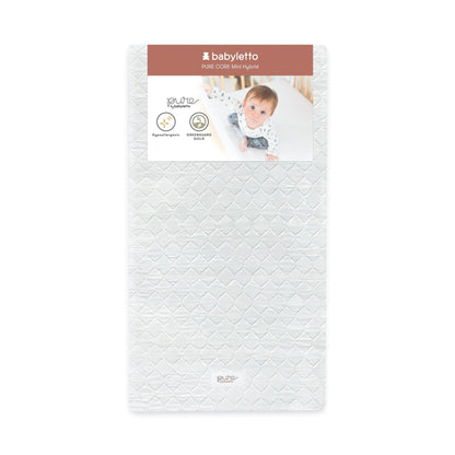 Babyletto Mattresses White Babyletto Pure Core Mini Crib Mattress w/ Hybrid Quilted Waterproof Cover (Lightweight)