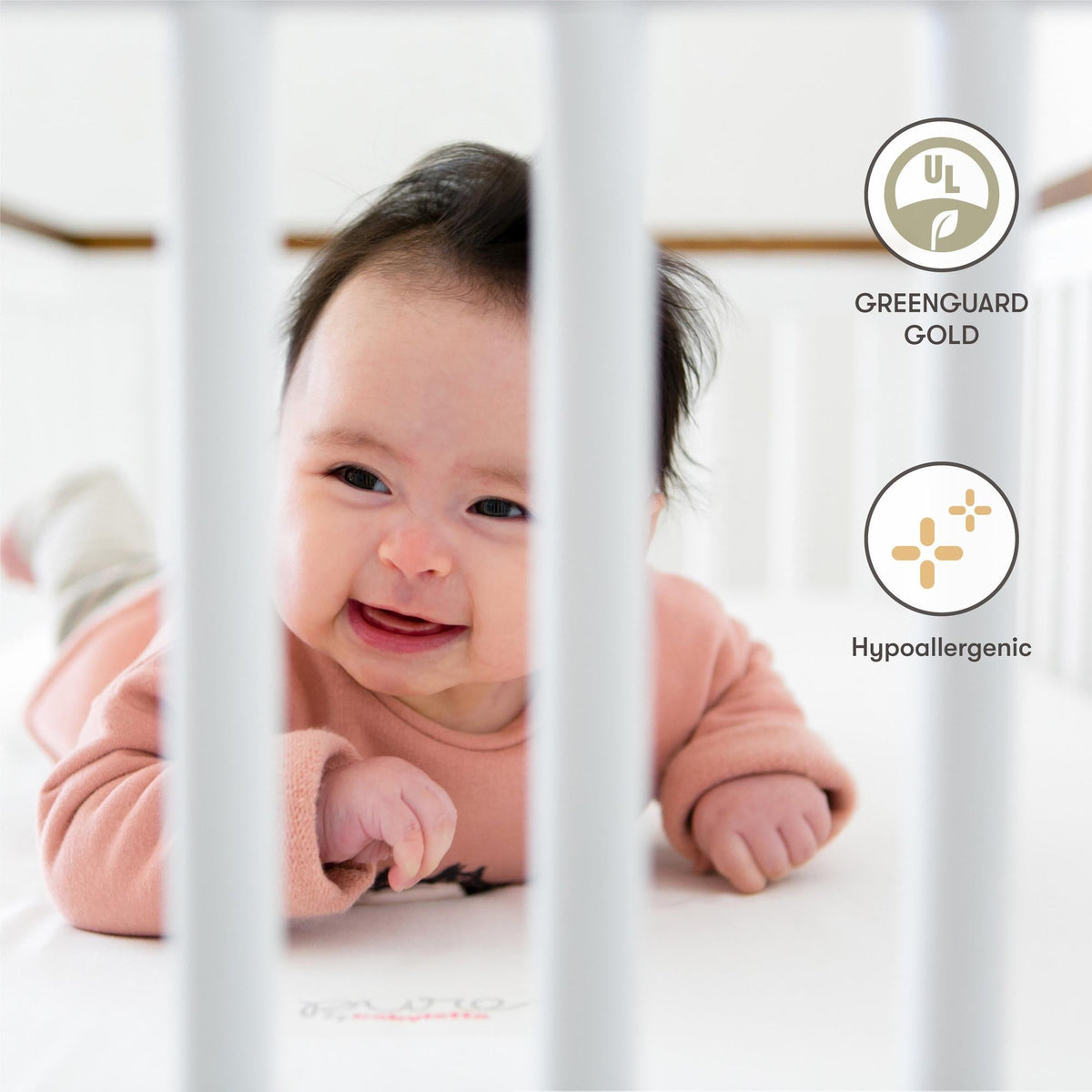 Babyletto Mattresses White Babyletto Pure Core Mini Crib Mattress w/ Hybrid Quilted Waterproof Cover (Lightweight)