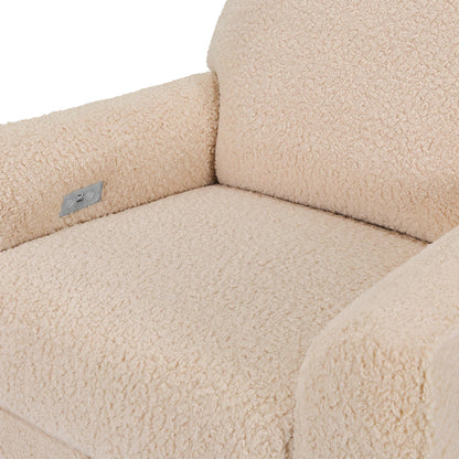Babyletto Gliders & Rockers Chai Shearling with Dark Wood Base Babyletto Sunday Power Recliner and Swivel Glider in Shearling