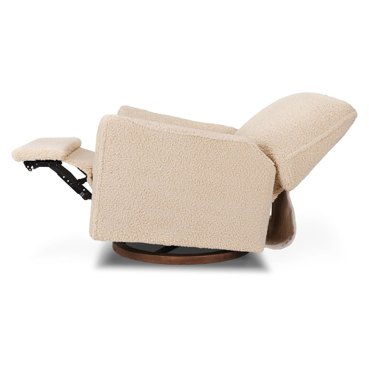 Babyletto Gliders & Rockers Chai Shearling with Dark Wood Base Babyletto Sunday Power Recliner and Swivel Glider in Shearling