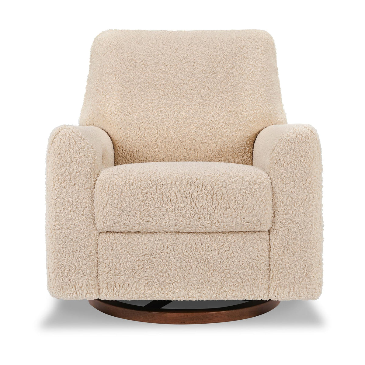 Babyletto Gliders & Rockers Chai Shearling with Dark Wood Base Babyletto Sunday Power Recliner and Swivel Glider in Shearling