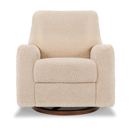 Babyletto Gliders & Rockers Chai Shearling with Dark Wood Base Babyletto Sunday Power Recliner and Swivel Glider in Shearling