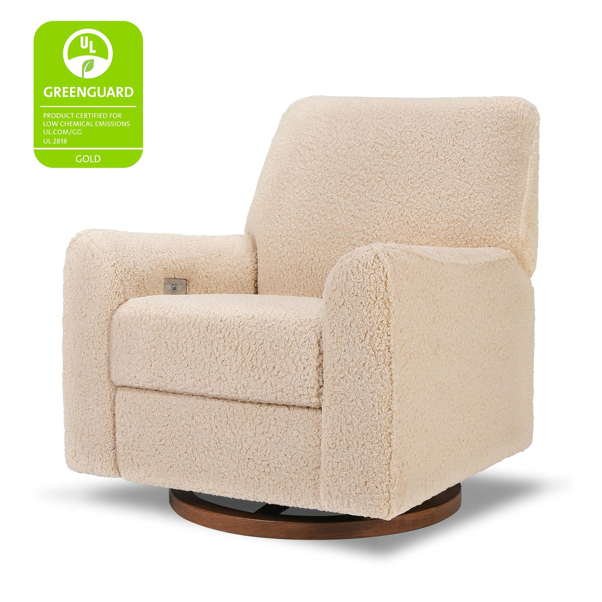Babyletto Gliders & Rockers Chai Shearling with Dark Wood Base Babyletto Sunday Power Recliner and Swivel Glider in Shearling