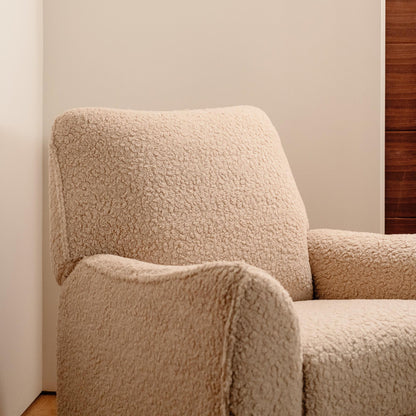 Babyletto Gliders & Rockers Chai Shearling with Dark Wood Base Babyletto Sunday Power Recliner and Swivel Glider in Shearling