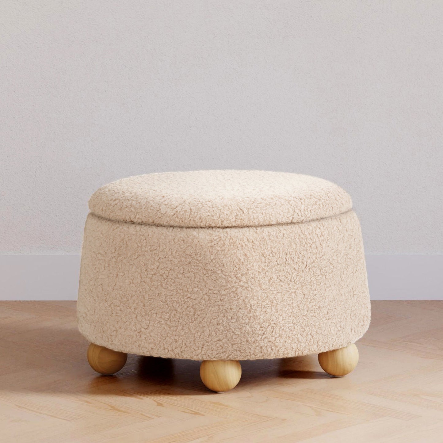 Babyletto Ottomans Chai Shearling with Honey Ball Feet Babyletto Tuffet Storage Ottoman