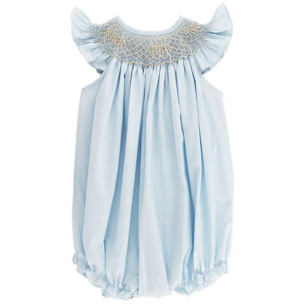 Bailey Boys Blue with Ecru Smocking Bishop Romper babysupermarket