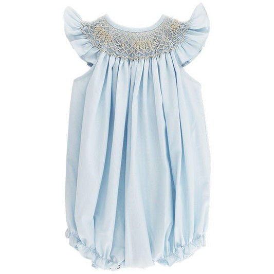 Bailey Boys Blue with Ecru Smocking Bishop Romper babysupermarket