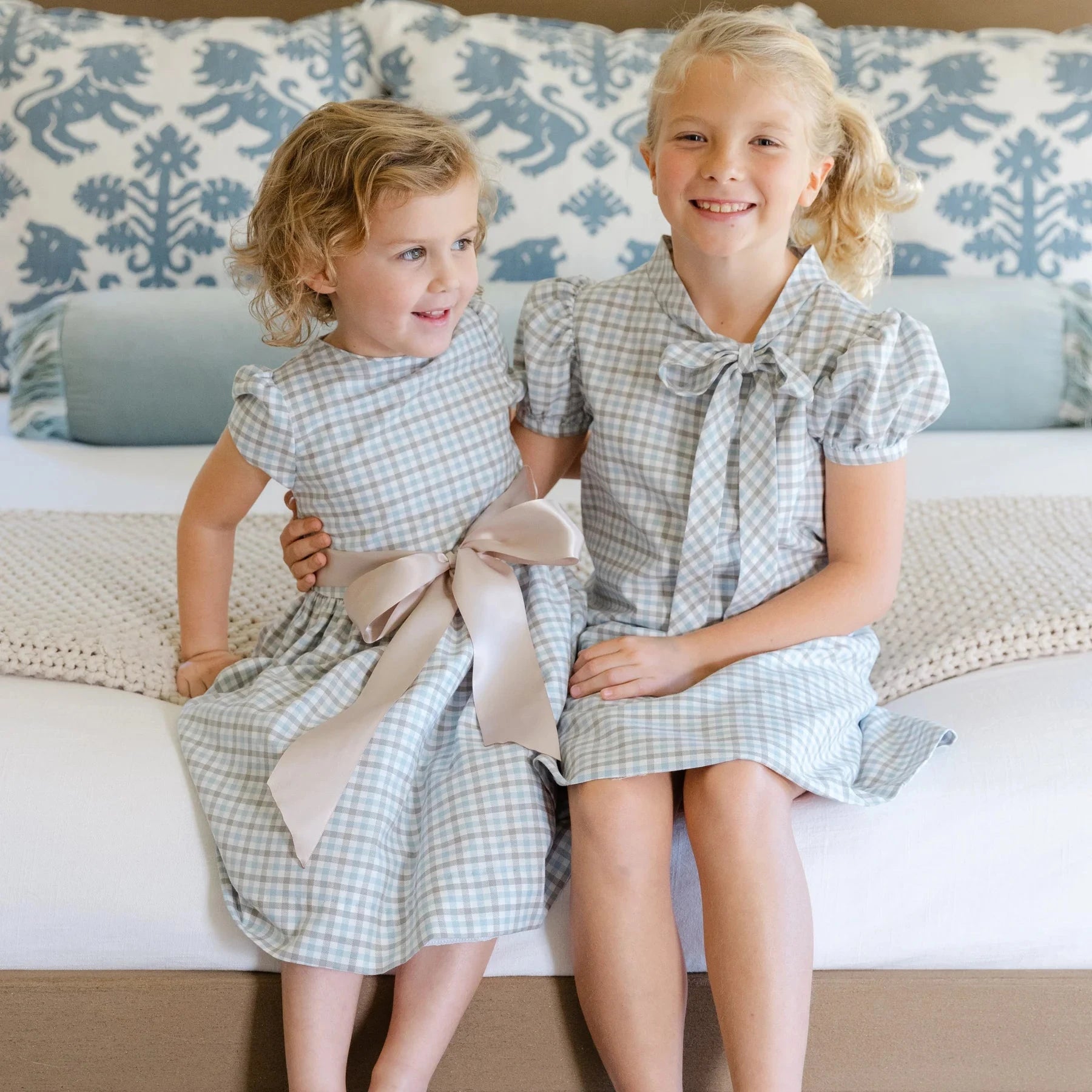 Bailey Boys Girls Dress with Ribbon Sash - Pigeon Plaid 4 Bailey Boys Girls Dress with Ribbon Sash - Pigeon Plaid 4