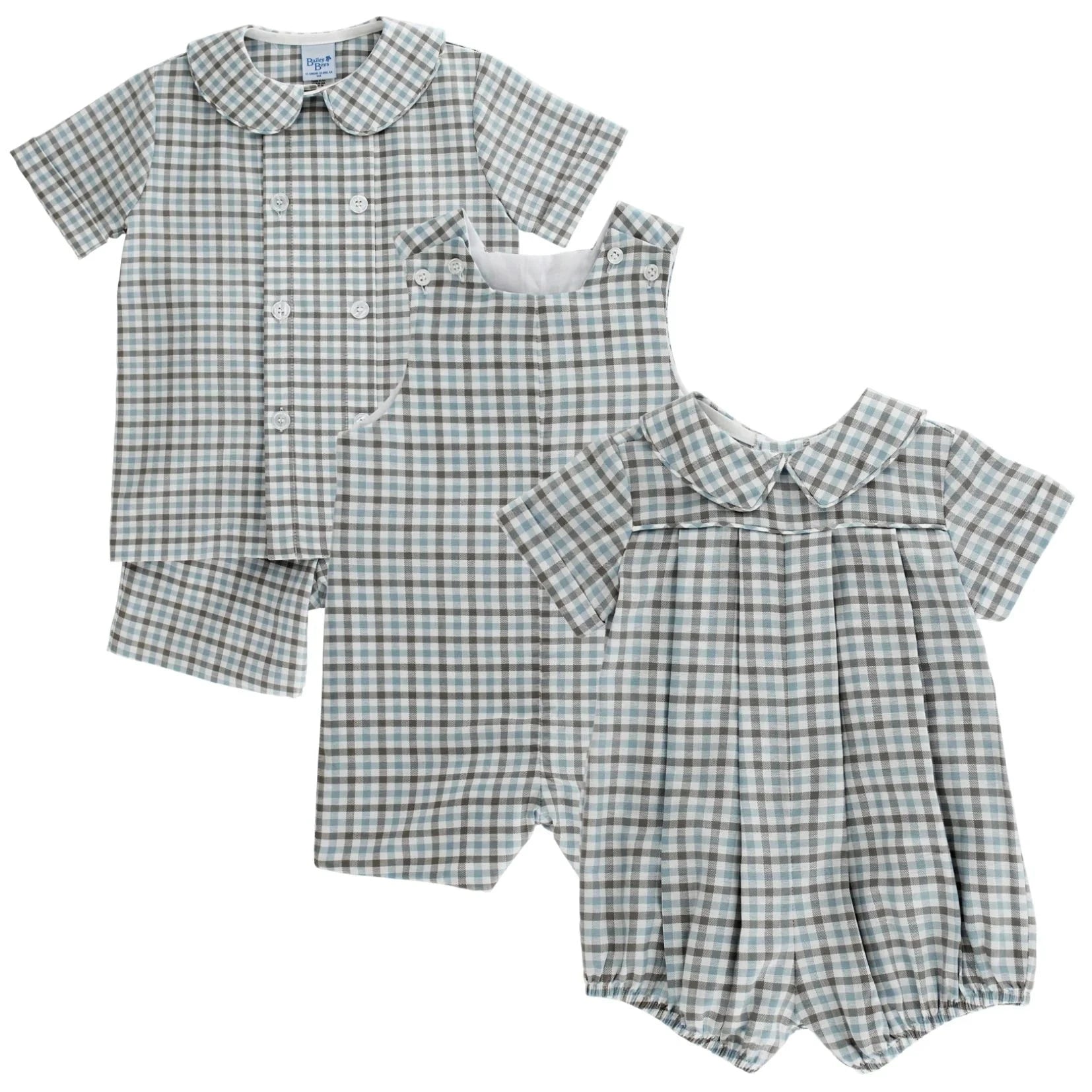 Bailey Boys Pigeon Plaid John John with Tabs