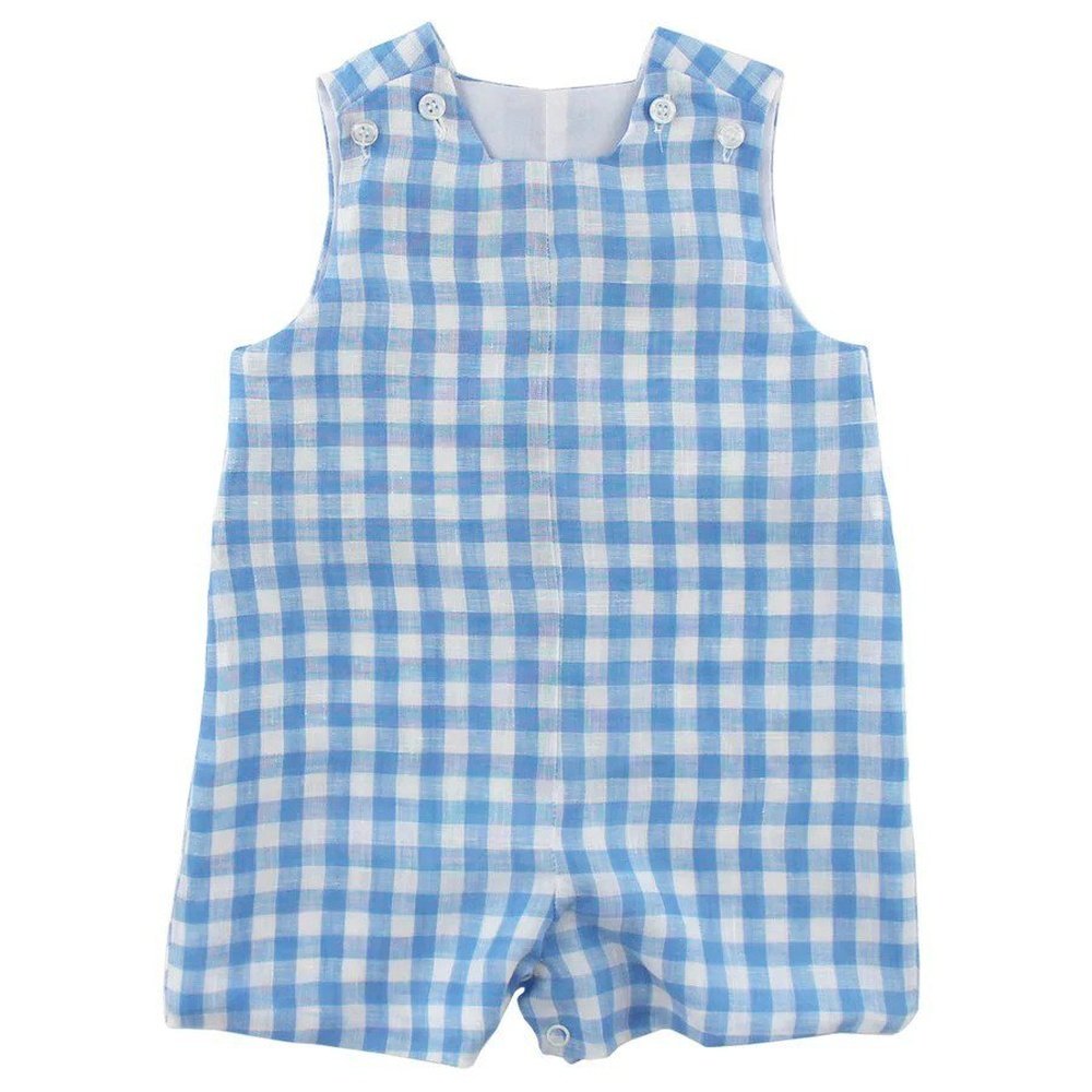 Bailey Boys Sky Linen Gingham Jon Jon with Tabs