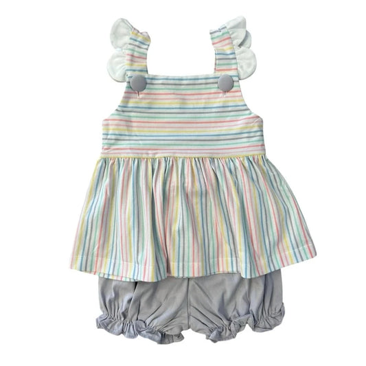 Banana Split Girls Apparel / Dresses / Infant Pastel Stripe / 12 Mo Banana Split Pastel Stripe Scalloped Bloomer Set