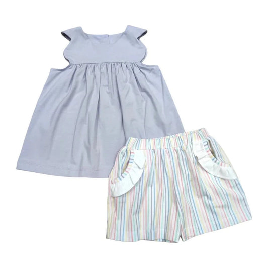 Banana Split Girls Apparel / Playsets / Kids Pastel Stripe / 4 Banana Split Pastel Stripe Scalloped Short Set