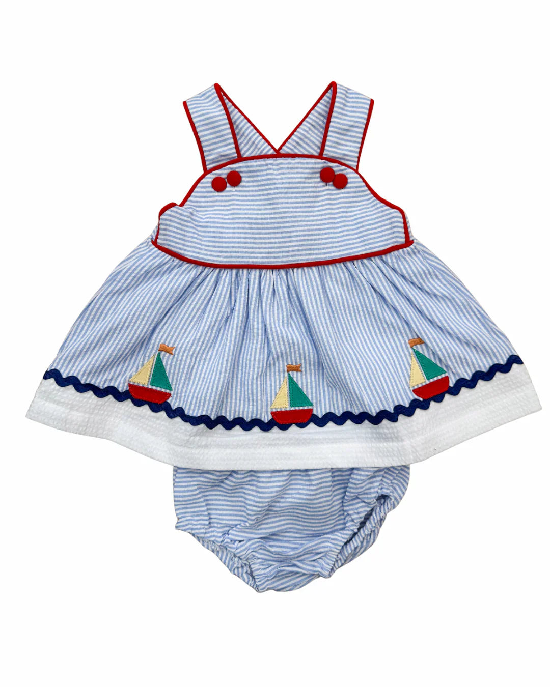Banana Split Infant Girl Blue / 12 Mo Banana Split Sailboat Applique Bloomer Set