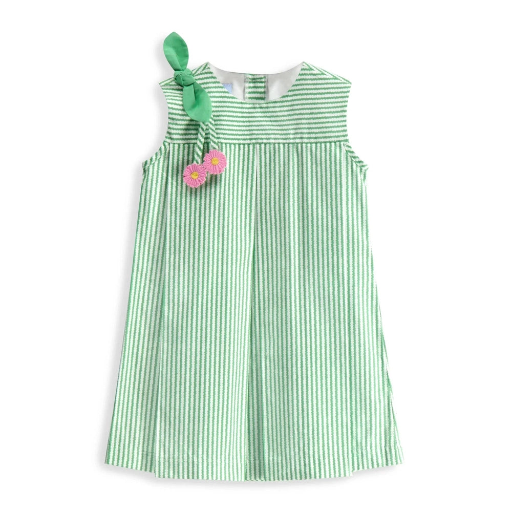 Bella Bliss Girls Green Bubble Stripe Rachel Applique Dress