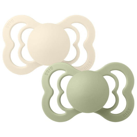 Bibs 2PK Supreme Silicone Pacifier 6-18 Months Size 2 - Ivory/Sage