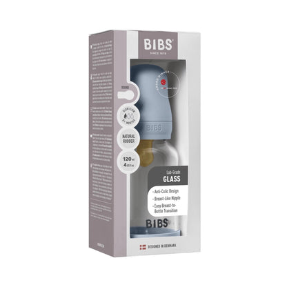Bibs Baby Glass Bottle 4OZ Latex Baby Blue-Slow Flow