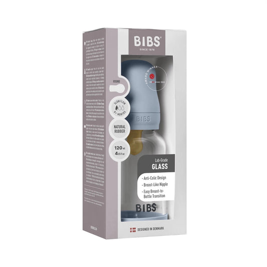 Bibs Baby Glass Bottle 4OZ Latex Baby Blue-Slow Flow