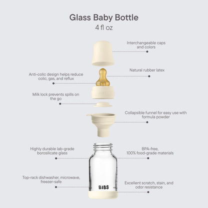 Bibs Baby Glass Bottle 4OZ Latex Ivory-Slow Flow