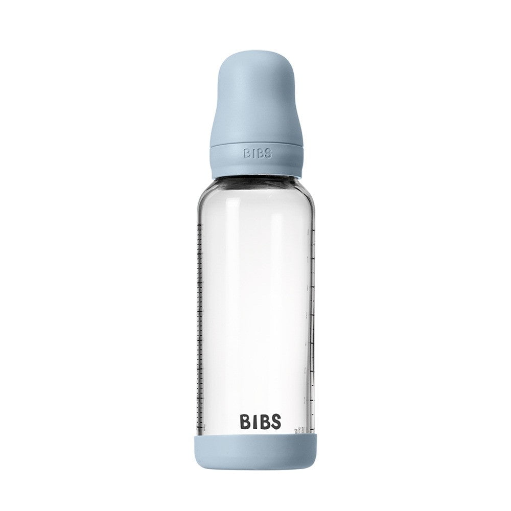 Bibs Baby Glass Bottle 8OZ Silicone Baby Blue-Medium Flow