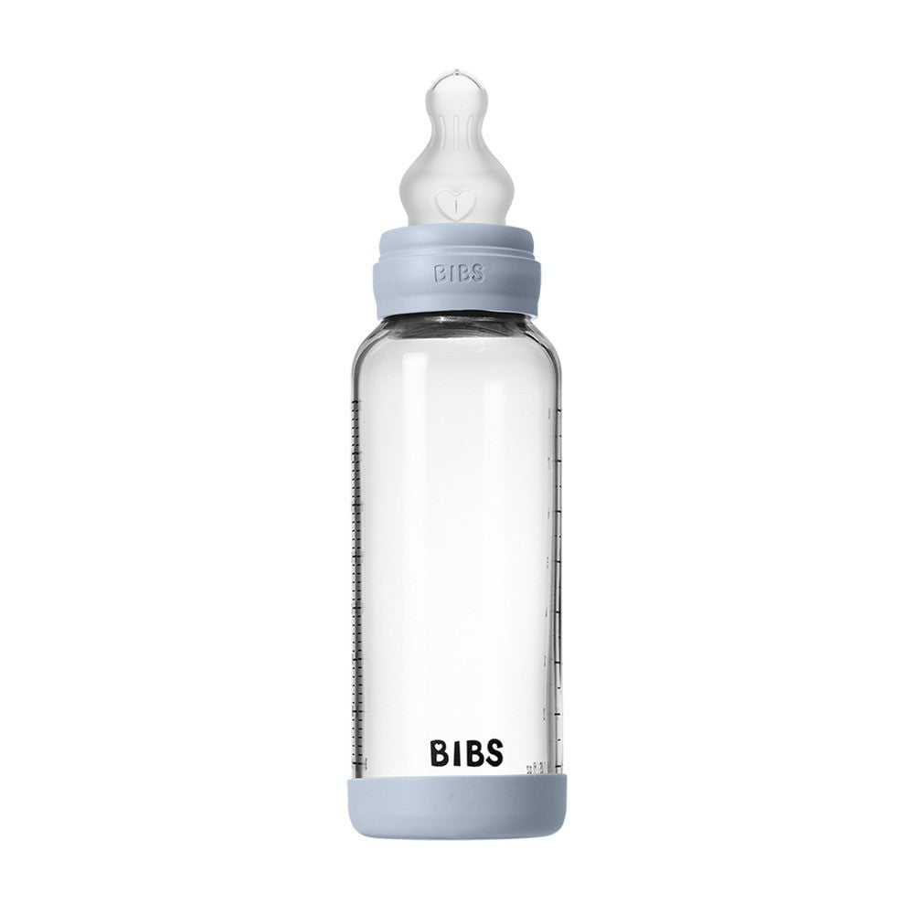 Bibs Baby Glass Bottle 8OZ Silicone Baby Blue-Medium Flow