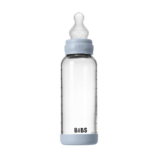 Bibs Baby Glass Bottle 8OZ Silicone Baby Blue-Medium Flow