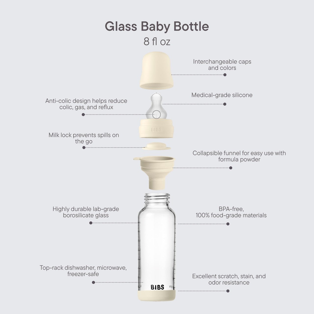 Bibs Baby Glass Bottle 8OZ Silicone Baby Blue-Medium Flow