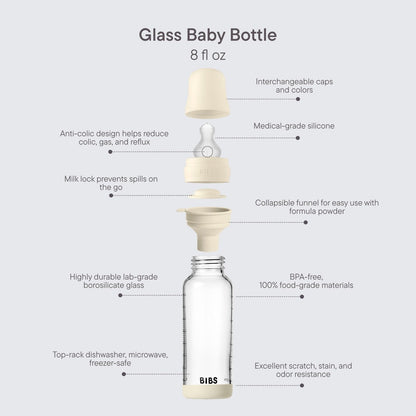 Bibs Baby Glass Bottle 8OZ Silicone Baby Blue-Medium Flow