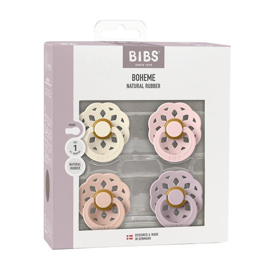 Bibs Boheme 4Pack Pacifiers 0+Months Size 1 - Ivory/Blush/Blossom/DuskyLilac