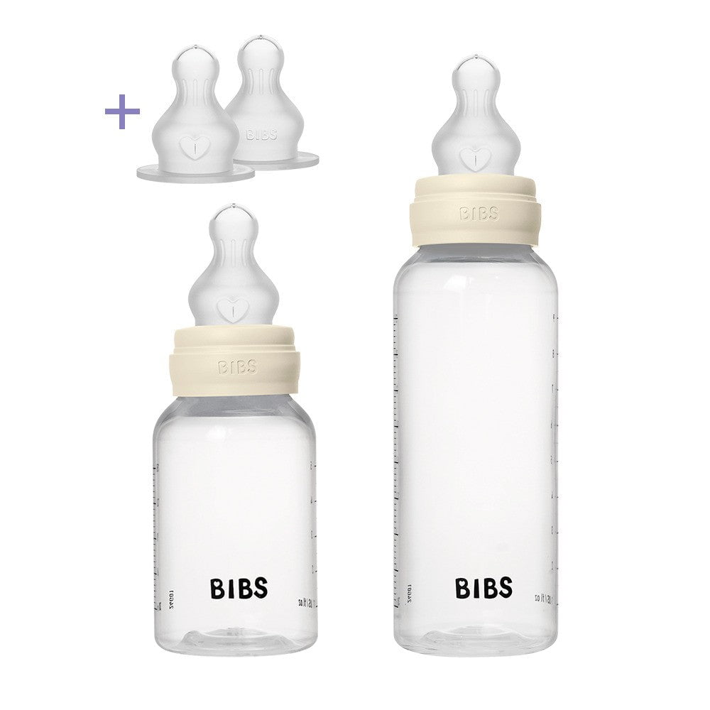 Bibs Grow and Flow Baby Bottle Set 5OZ/9OZ Silicone - Ivory - Slow Flow + Medium Flow