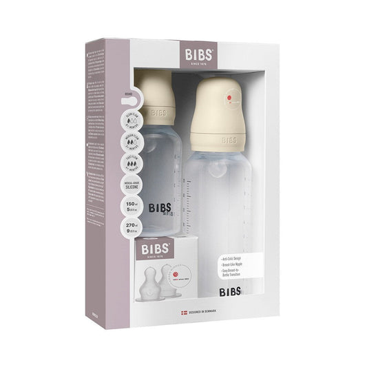 Bibs Grow and Flow Baby Bottle Set 5OZ/9OZ Silicone - Ivory - Slow Flow + Medium Flow