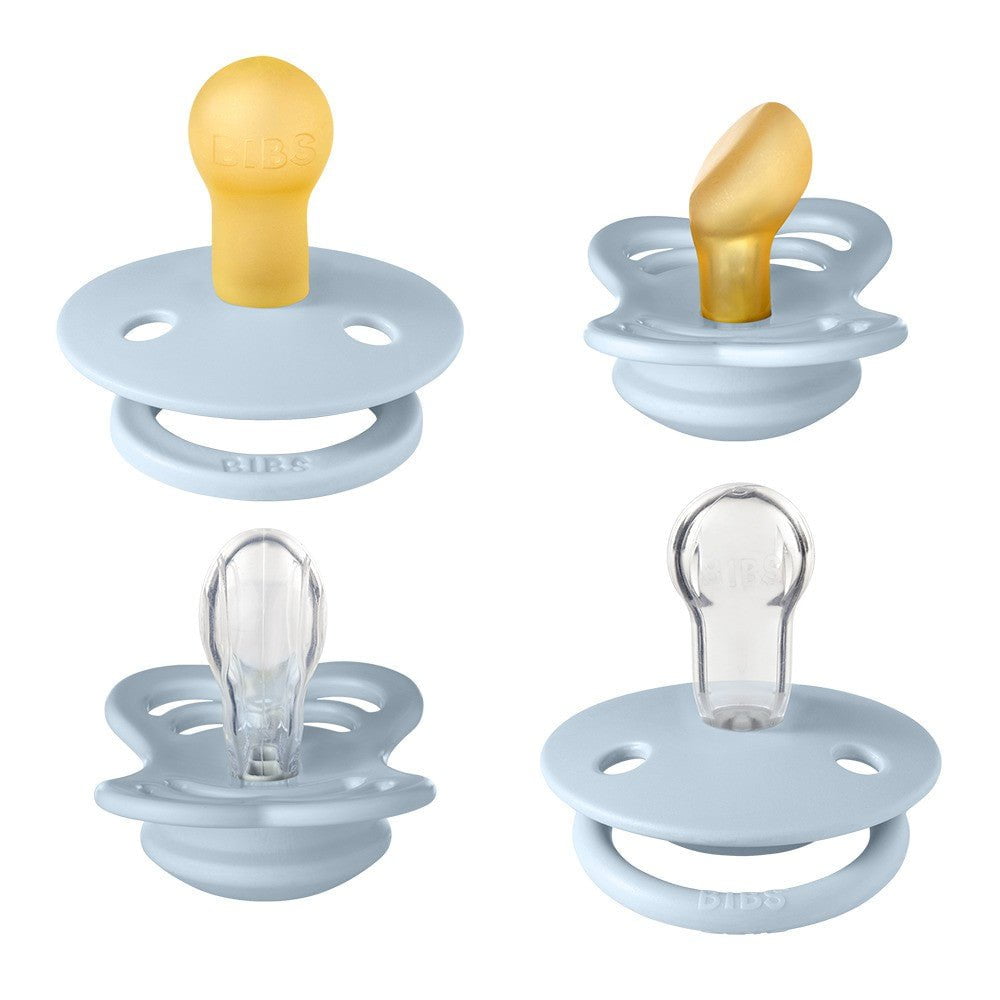Bibs New Baby Try-It Collection Pacifier 4PK Set 0+Months Size 1 - Baby Blue
