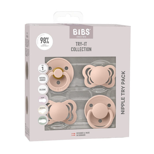 Bibs New Baby Try-It Collection Pacifier 4PK Set 0+Months Size 1 - Blush