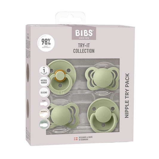 Bibs New Baby Try-It Collection Pacifier 4PK Set 0+Months Size 1 - Sage