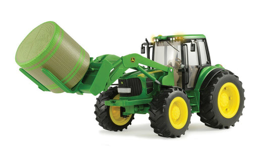 Big Farm John Deere 7330 With Bale Loader And Hay Bale