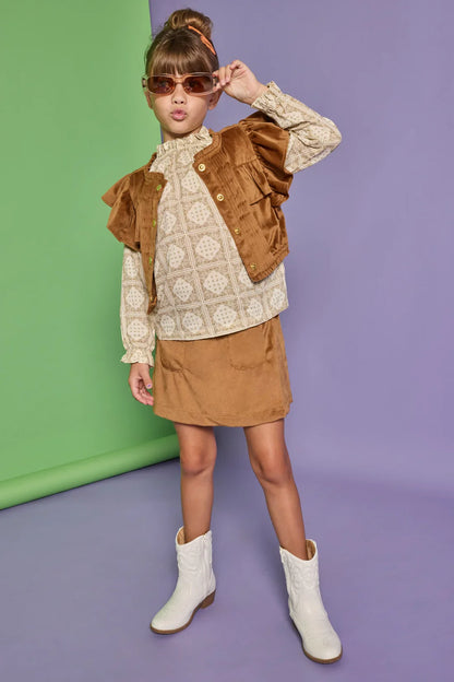 Bisby Girls Apparel / Shirts / Kids Bisby Girl's Annie Top - Brown Faux Suede