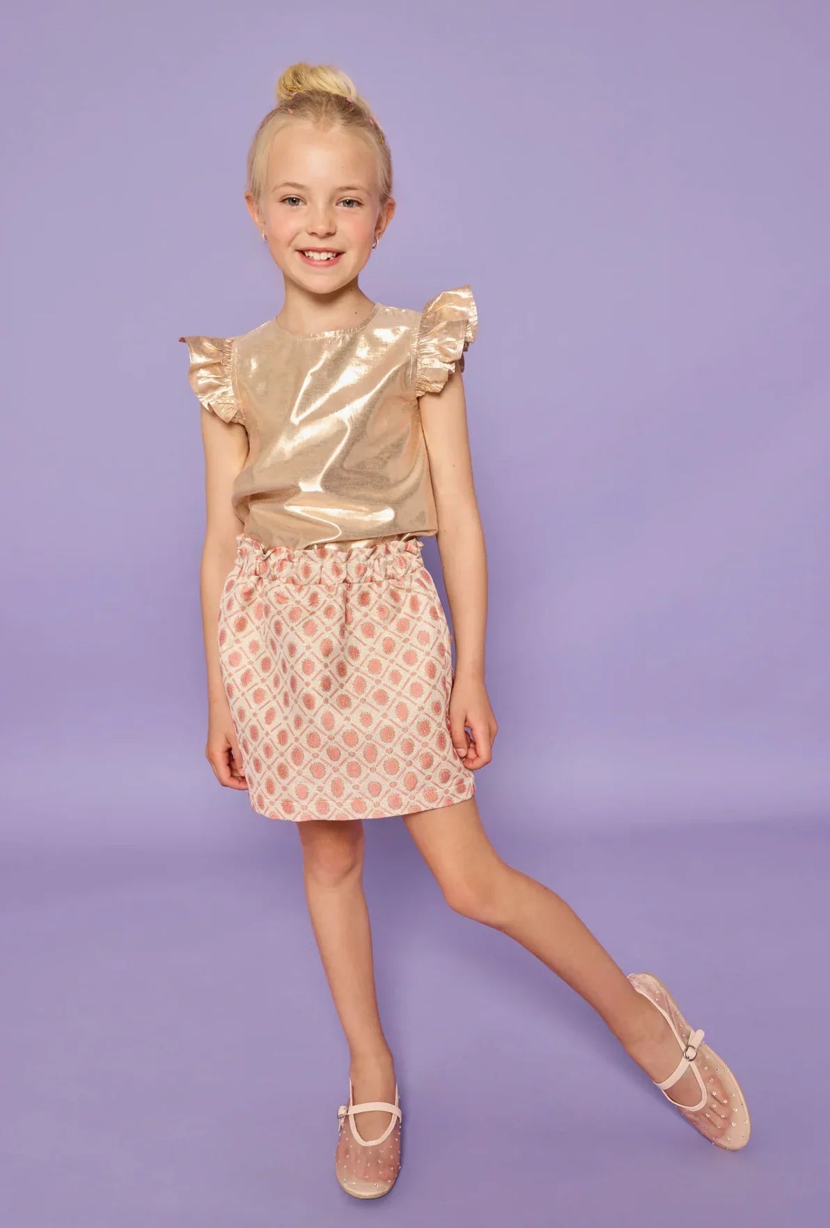 Bisby Girls Apparel / Skirts / Kids Bisby Girl's Portofino Skirt - Peach Jacquard