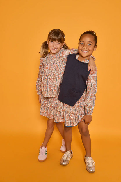 Bisby Girls Skirts Bisby Girl's Shirred Circle Skirt - Verbier Vines Orange