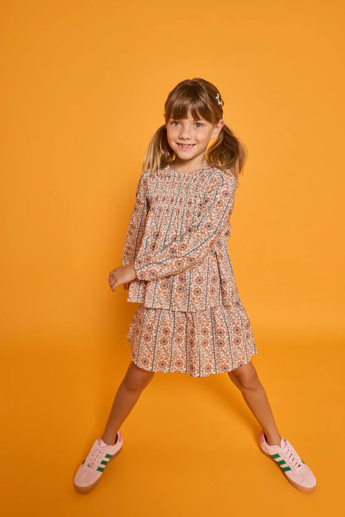 Bisby Girls Skirts Bisby Girl's Shirred Circle Skirt - Verbier Vines Orange