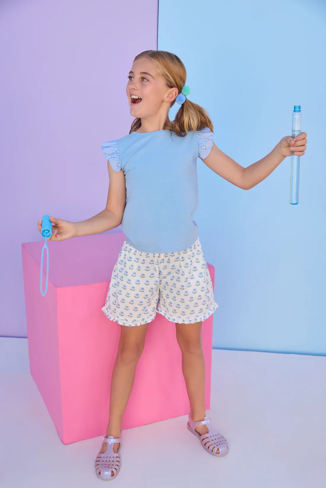 Bisby Girls Shirts Bisby Girls Eyelet Tank - Light Blue