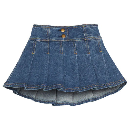 Bisby Denim / 5 Bisby Girls Pleated Mini Skirt - Denim