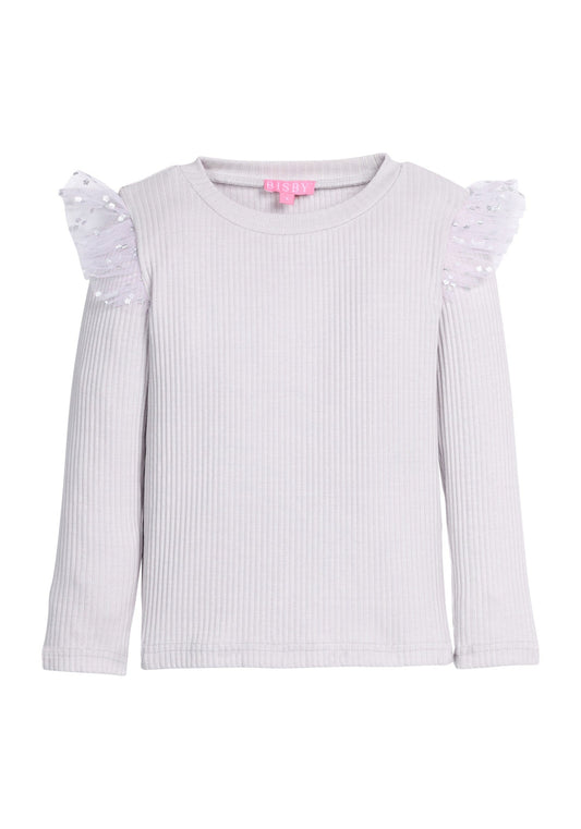 Bisby Girls Sadie Top - Grey & Silver Sparkle Stars