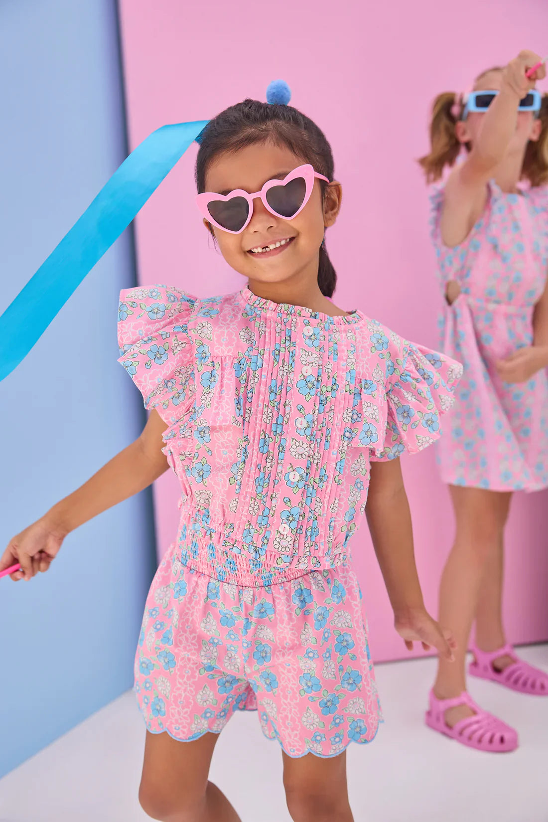 Bisby Girls Shorts Bisby Girls Shirred Shorts - Spring Marguerite Floral