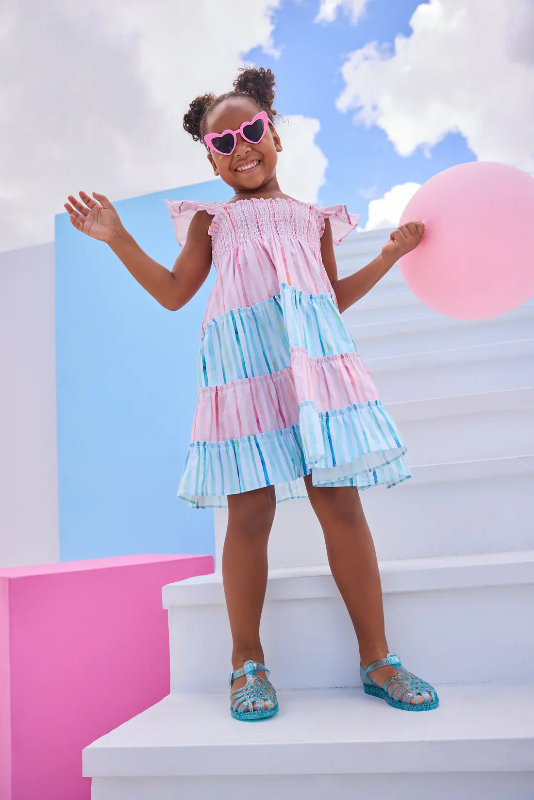 BISBY Kids' Twirl Dress in Watercolor Multi Stripe at Nordstrom, Size 8