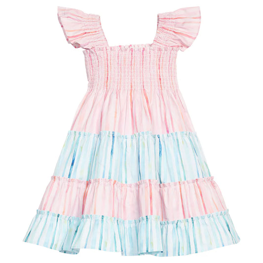 Bisby Girls Dresses/Skirts Watercolor Multi Stripe / 5 Bisby Girls Twirl Dress - Watercolor Multi Stripe